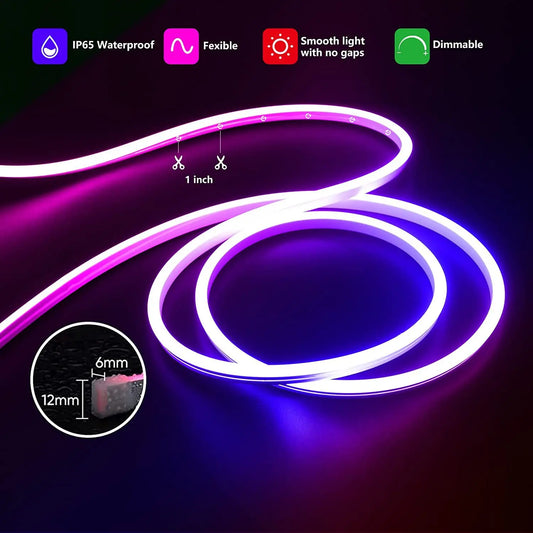 Smart LED Neon Strip Light โ 3/5M RGB Waterproof Flexible Light with WiFi APP Control & Alexa Compatibility